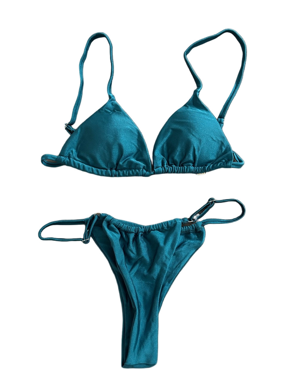 Teal Triangle Bikini Set Women’s Large NWOT Adjustable Cheeky Swimwear